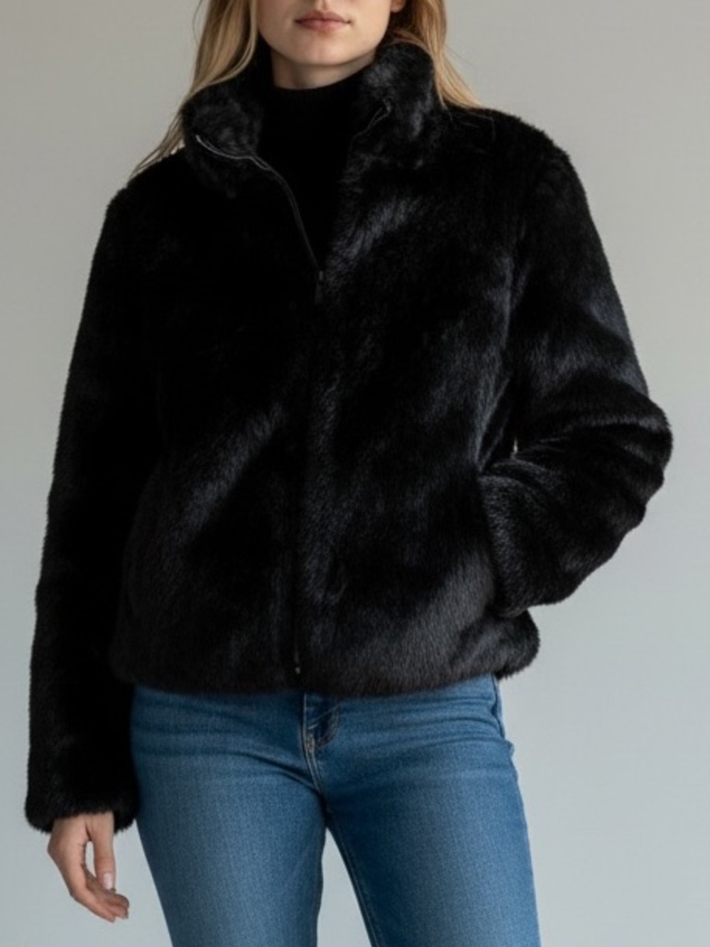 Michael Kors Black Faux Fur Zip Jacket Coat Women’s M